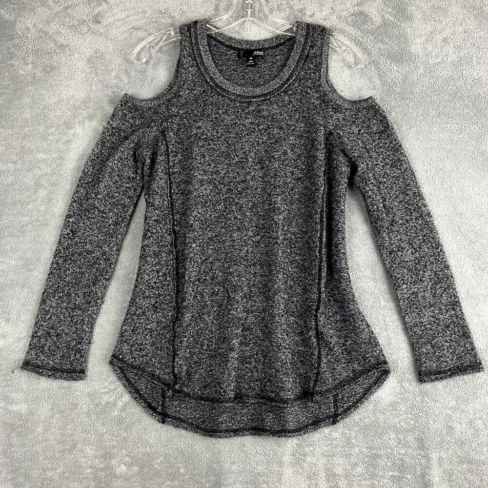 Aqua Cashmere Sweater Womens S Heathered Grey Shoulder‎ Cutouts Luxe